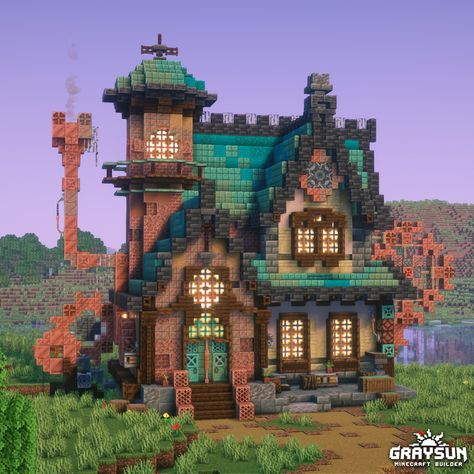 A fantasy SteamPunk House design for Minecraft.
Download my builds on Patreon ! Gingerbread House Minecraft, Steampunk House Minecraft, Minecraft Steampunk House, Minecraft Steampunk Builds, Elven Architecture, Minecraft Aesthetics, Steampunk Building, Minecraft Brick, Fantasy Minecraft