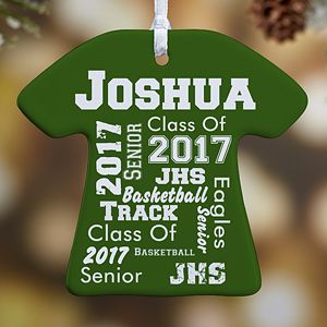 1-Sided School Spirit Personalized T-Shirt Ornament - #11154-1 Teen Christmas Gifts, Graduation Year, Photo Thank You Cards, Custom Christmas Ornaments, Personalized Graduation Gifts, Custom Ornament, School Colors, Personalized Christmas Ornaments, School Spirit