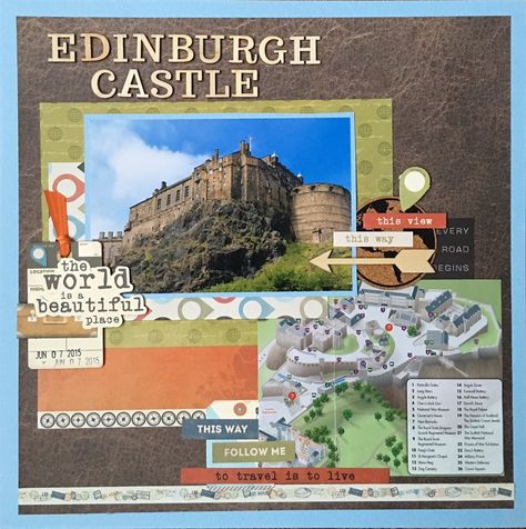 Scrapbooking Layouts Travel, Cruise Scrapbook, Travel Scrapbook Pages, Travel Journal Scrapbook, London Vacation, Vacation Scrapbook, Edinburgh Castle, Memory Scrapbook, Wedding Scrapbook