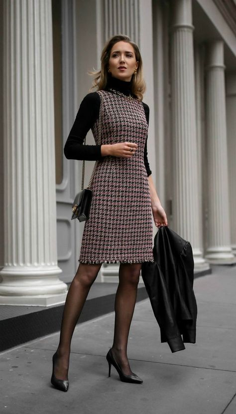 Mode Chanel, Houndstooth Dress, Womens Business Casual, Tweed Dress, Business Outfit, Professional Fashion, Business Dresses, Professional Outfits, Business Casual Outfits