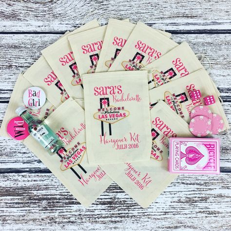 Vegas Hangover Kit, Bachelorette Goodie Bags, Destination Wedding Welcome Bags, Survival Kit Items, Hangover Survival Kit, Las Vegas Bachelorette Party, Calligraphy Envelope Addressing, Las Vegas Bachelorette, Vegas Bachelorette Party