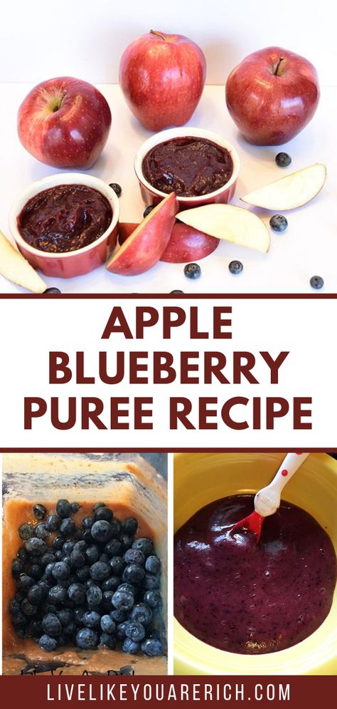 Stage Two Baby Food Recipes, Blueberry Puree Baby Food, Apple Baby Food Recipe, Blueberry Baby Food Puree, Blueberry Puree Recipe, Blueberry Baby Food, Apple Puree For Baby, Baby Applesauce, Blueberry Puree