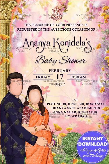 Indian Baby Shower Invitations, Godh Bharai, Traditional Couple, Indian Baby Showers, Couples Baby Shower Invitations, Wedding Caricature, Baby Birthday Invitations, Baby Shower Invitations Design, Parents To Be