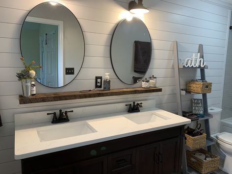 Bathroom Shelves Between Mirrors, Bathroom Shelf Between Mirrors, Bathroom Shelves Over Sink, Shelf Above Bathroom Vanity, Bathroom With Shelf Above Sink, Wood Wall Behind Bathroom Vanity, Shelf Above Vanity Bathroom, Floating Shelf Over Bathroom Sink, Shelf Over Bathroom Vanity