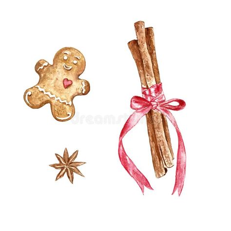 Christmas Cookie Painting, Gingerbread Man Watercolor, Gingerbread Cookies Drawing, Cookie Illustration, Christmas Cookie Icing, Xmas Watercolor, Watercolor Gingerbread, Cookie Drawing, Stick Tattoo