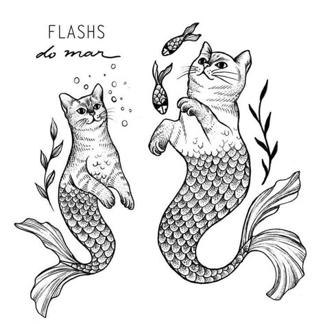 Tattoo Gato, Armband Tattoos, Mermaid Cat, Muster Tattoos, Posca Art, Mermaid Tattoo, Mermaids And Mermen, Next Tattoo, Celebrity Tattoos