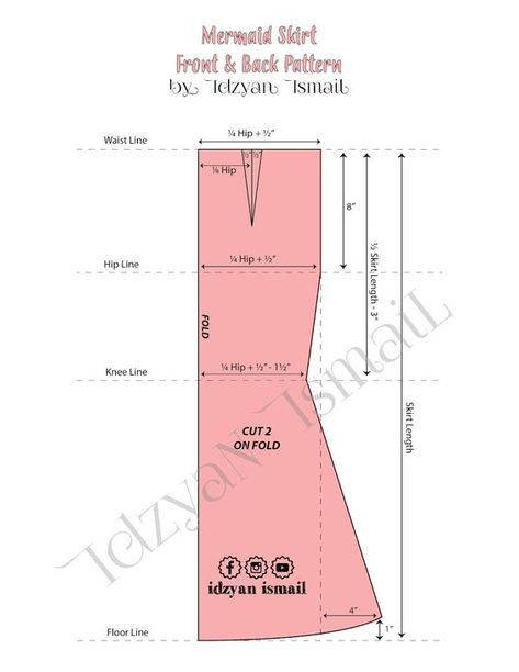 Pola Skirt Duyung, Mermaid Skirt Sewing Pattern, How To Make A Mermaid Skirt, Mermaid Dress Pattern Drafting, Mermaid Skirt Pattern Drafting, Mermaid Dress Pattern, Mermaid Skirt Pattern, Skirt Pattern Easy, Pola Rok