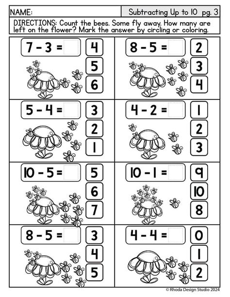 Subtraction within 10: Free Worksheets for Teachers and Homeschool Parents Subtraction Within 10, Free Worksheets, Teacher Worksheets, School Worksheets, Math For Kids, Bee, Parenting, 10 Things