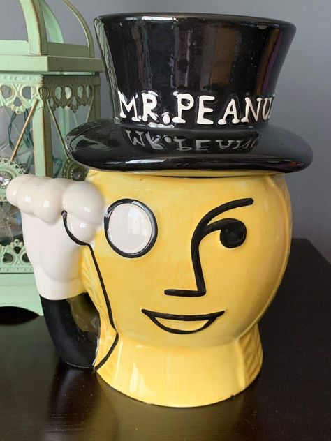 Vintage Ceramic Mr. Peanut Planters Jar Removable Hat Hat Advertising, Funky Vase, Funky Vases, Mr. Peanut, Antique Planter, Mr Peanut, Planters Peanuts, Square Jars, Planter Bags