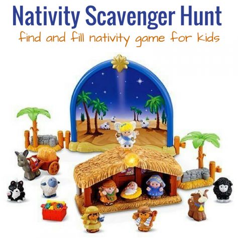 Find and Fill Nativity Scavenger Hunt For Preschoolers Nativity Scavenger Hunt, Nativity Activity, Christmas Activities For Toddlers, Christmas Scavenger Hunt, Christmas Nativity Set, Advent Activities, Kids Christmas Party, Fisher Price Little People, Happy Birthday Jesus