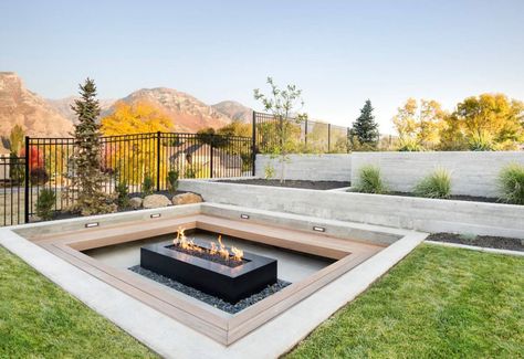 Sunken Patio, Sunken Fire Pits, Patio Pictures, Outdoor Fire Pit Table, Backyard Seating Area, Contemporary Patio, Outdoor Remodel, Fire Pit Seating, Backyard Seating