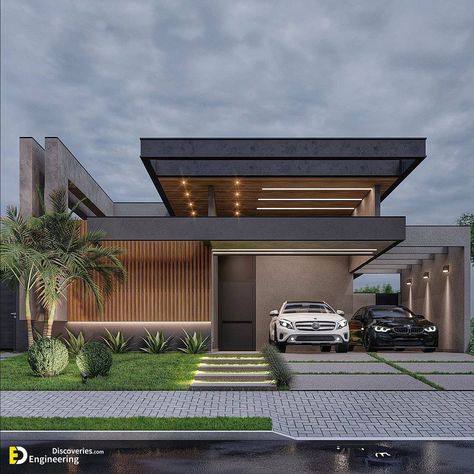 Top 51+ Modern House Design Ideas With Perfect Garage Car For 2022 - Engineering Discoveries Apartments Exterior, Plan Villa, Garage Car, Contemporary House Exterior, Modern Small House Design, House Design Ideas, Modern House Facades, Modern Exterior House Designs, Minimal House Design