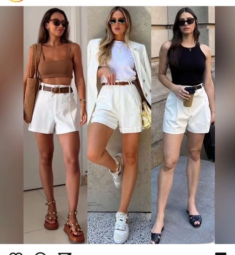 Outfit Short Blanco Casual, Casual White Wide-leg Shorts, Summer Neutral Linen Shorts, Chic Linen High-waisted Shorts, High-waisted Linen Shorts For Day Out, Summer Smart Casual, Smart Casual, Outfits Casuales, Chic Style