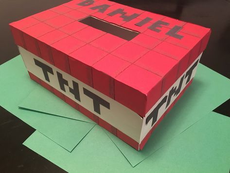 Minecraft TNT Block- Valentine’s Day Shoe Box for school www.momlifewithchiari.com Valentine Shoe Box Ideas, Shoe Box Ideas, Minecraft Valentine, Minecraft Valentines, Valentine Box Ideas, Minecraft Tnt, Lots Of Hearts, Kids Valentine Boxes, Valentine Card Box