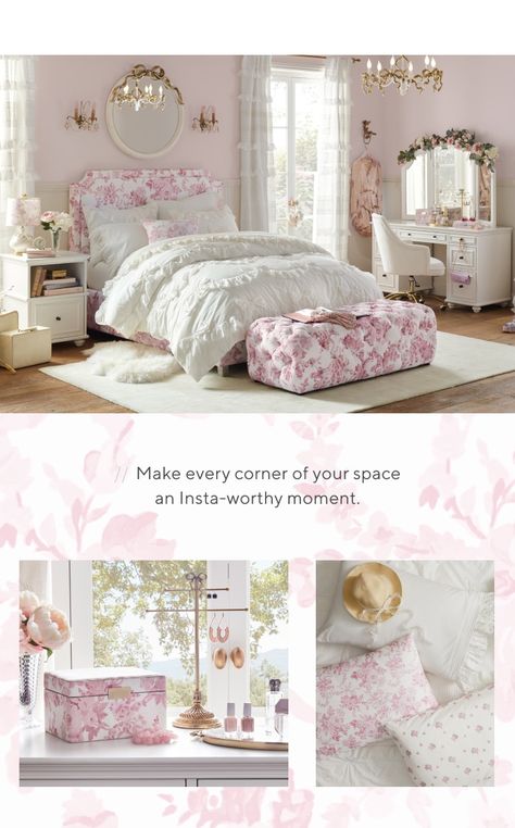 LoveShackFancy | Pottery Barn Teen Pottery Barn Teen Girl Bedroom, Love Shack Fancy Bedroom, Fancy Pottery, Dorm Wishlist, Pottery Barn Bedrooms, Loveshack Fancy, Pottery Barn Furniture, Fancy Bedroom, Stylish Bedroom Design