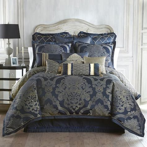 Waterford Bedding, European Pillows, Grey Linen Bedding, King Comforter Sets, Luxury Bedding Sets, Queen Comforter Sets, Euro Shams, Sapphire Color, Queen Comforter