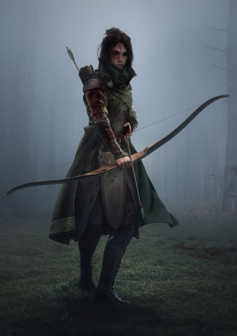 ArtStation - Blood Woods Ranger Dnd, Archer Characters, Fantasy Fiction, Dungeons And Dragons Characters, Bow And Arrow, Medieval Clothing, Fantasy Story, Fantasy Warrior, High Fantasy