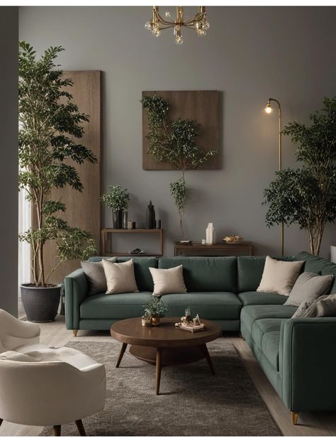 Forest Green Decor, Paris Living Rooms, Natural Living Room Decor, Stylish Living Room Ideas, Sage Green Living Room, Asian Living Room, Green Living Room Decor, House Interior Decor Ideas, Interior House Colors