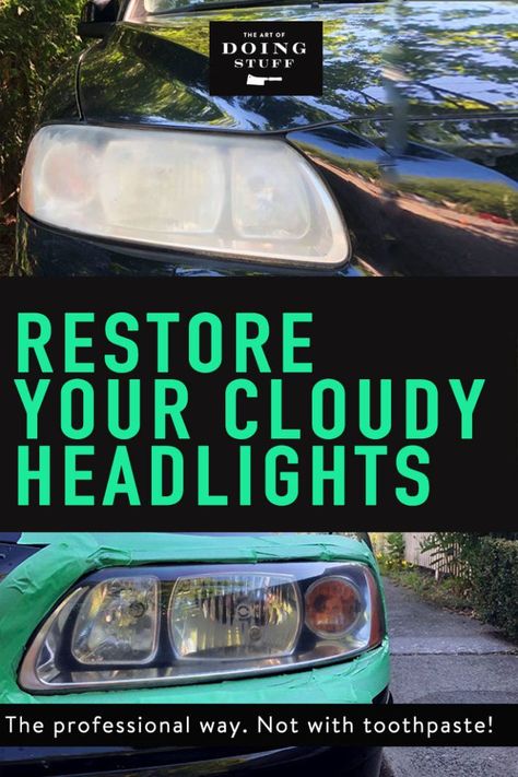 How To Restore Headlights Diy, Restore Headlights Diy, How To Clean Cloudy Headlights, Car Headlight Cleaner, Clean Foggy Headlights, Cleaning Headlights, Polish Headlights, Cleaning Headlights On Car, Clean Headlights