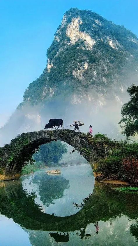 Chinese Landscape, Rural Landscape, Natural Scenery, A Bridge, Alam Yang Indah, Pretty Places, Fantasy Landscape, Nature Wallpaper, Amazing Nature