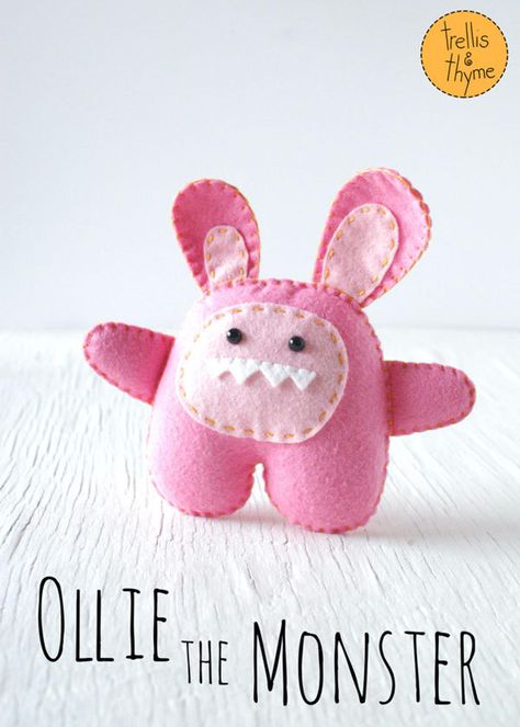 Kawaii Felt, Felt Monster, Monster Pattern, Softie Pattern, Felt Crafts Patterns, Felt Patterns, Diy Creative Crafts, Felt Dolls, Felt Toys