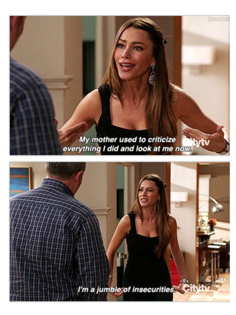 "Look at me now. I'm a junble of insecurities" - Gloria and Jay #ModernFamily Gloria And Jay, Gloria Modern Family, Modern Family Tv Show, Modern Family Funny, Modern Family Quotes, Tv Funny, Family Funny, Celebrity Travel, It's Funny