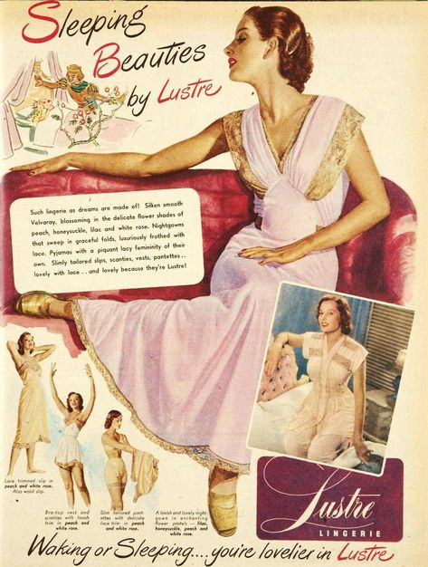 Lustre 1952 Sheer Robe, Retro Lingerie, Shades Of Peach, Lingerie Stockings, Lingerie Drawer, Print Advertising, 1940s Fashion, Nightgowns, Vintage Lingerie