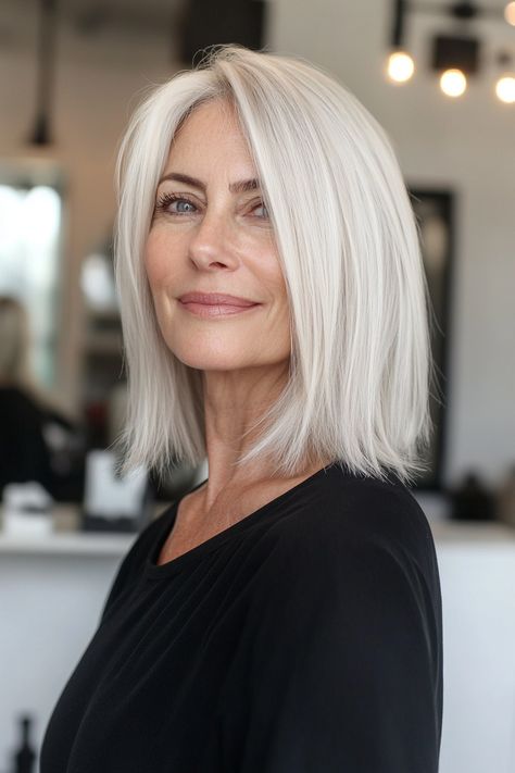 24 Stunning Long Hairstyles for Women Over 50 to Try in 2024 – CreativeBooster Grey Hair Long Bob, White Hair Highlights, Long Hair 50, Long Hair Older Women, Shoulder Length Bob Haircut, Long Hairstyles For Women, Older Women's Hairstyles, Silver Blonde Hair, Haircuts For Medium Length Hair