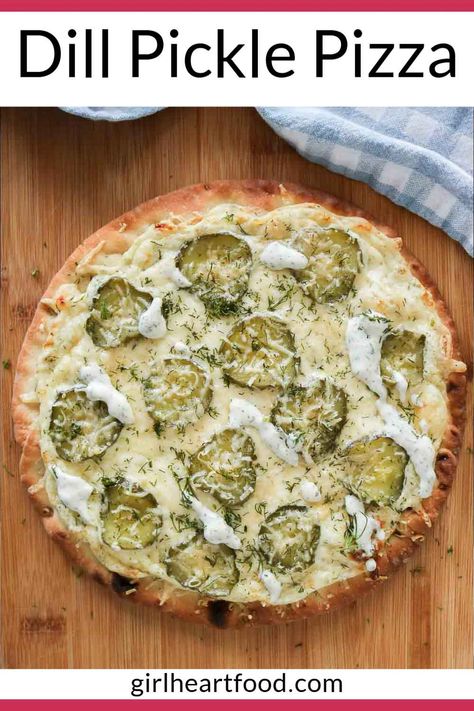 Pickle Pizza With Garlic Sauce, Pizza With Garlic Sauce, Garlic Dill Sauce, Dill Pickle Pizza, Quick Dough, Pickle Pizza Recipe, Pickle Pizza, Pickle Recipes Homemade, Dill Pickle Recipe