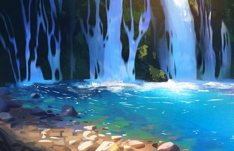 Waterfall Concept Art, Hanging In There, Line Photo, Visual Development, Character Design References, Lights Background, Photo Reference, Finish Line, Fantasy Landscape