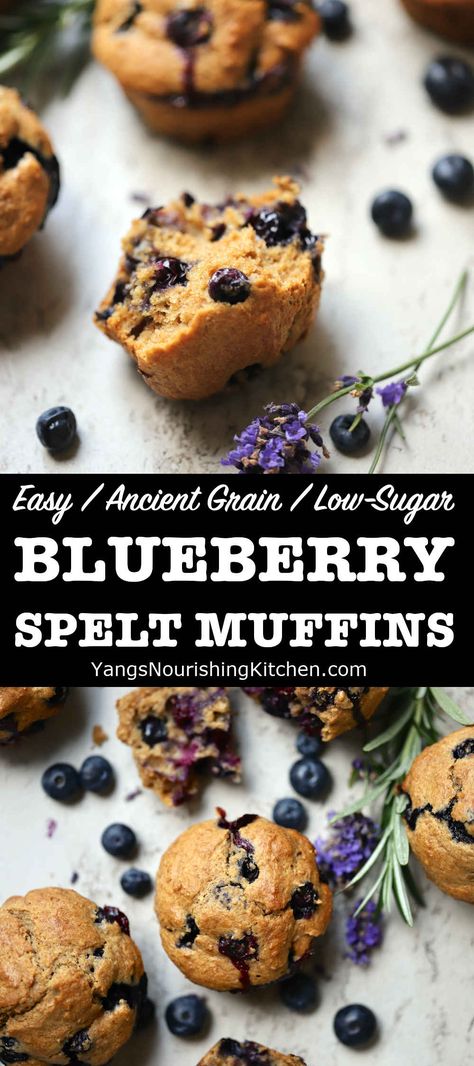 Spelt Blueberry Muffins Blueberries Sauce, Spelt Muffins, Spelt Flour Recipes, White Grape Juice, Spelt Recipes, Vegan Blueberry Muffins, Season Recipes, Healthy Blueberry Muffins, Banana Pancakes Recipe