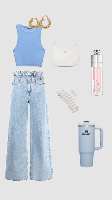 Cute Casual Day Outfits, Light Blue Top Outfit, Delaney Dream, Cute Easy Outfits For School, Jeans Outfit For Work, Interview Attire, Outfit For School, Simple Outfits For School, Cute Thanksgiving Outfits