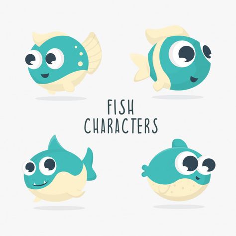 Fish Character Illustration, Cute Fish Illustration, Fish Character Design, Water Character, Fish Character, Children's Book Layout, Fish Cartoon, Cartoon Map, Cartoon Water