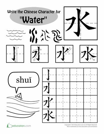 Worksheets: Writing Chinese Characters: "Water"  The set includes 11 character writing worksheets. Language Drawing, Chinese Language Writing, Write Chinese Characters, Character Worksheets, Mandarin Chinese Languages, Learn Chinese Characters, Mandarin Lessons, Bahasa China, Chinese Language Words