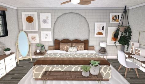 Bloxburg Bedroom Parent, Bloxburg House Interior Modern, Bloxburg Room Ideas Master, Aesthetic Room Bloxburg, Bloxburg Mediterranean Bedroom, Cute Bloxburg Bedrooms For Parents, Bloxburg Blue Bedroom Ideas, Bloxburg Parent Room Ideas, Bedroom Bloxburg Aesthetic