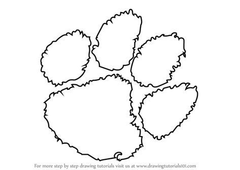 Step by Step How to Draw Clemson Tigers Logo : DrawingTutorials101.com Clemson Logo, Paw Stencil, Clemson Outfits, Clemson Paw, Clemson Tiger Paw, Paw Drawing, Clemson Tigers Football, Football Coloring Pages, Clemson Fans