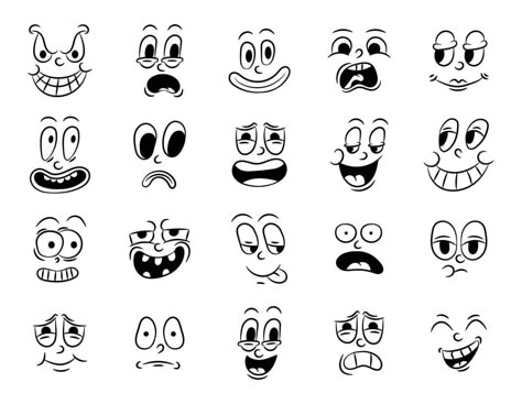 Collection of old retro traditional cartoon animation. Vintage faces of people with different emotions of the 20s 30s. Emoji character expressions 50s 60s. Head faces design elements in comic style 20s Cartoon, Faces Design, Faces Of People, Character Expressions, Emoji Characters, Eye Illustration, Cartoon Human, Cartoon Face, Caricature Artist