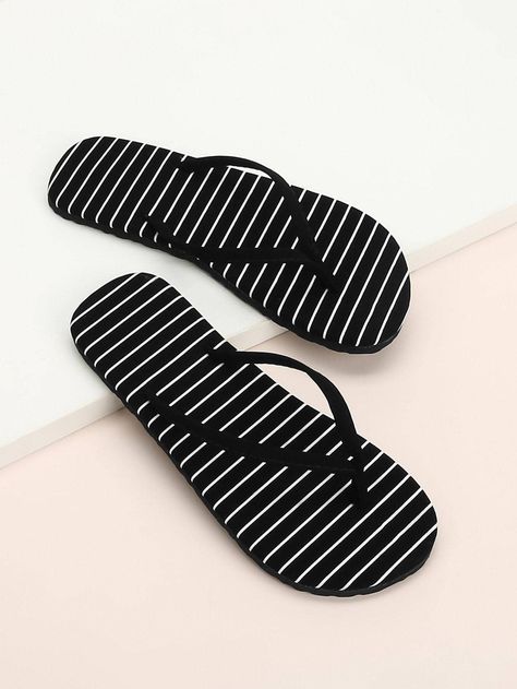 Black and White  Collar     Embellished   Women Shoes Printed Flip Flops, Dr Shoes, Cute Slippers, Black Flip Flops, Fashion Slippers, Girly Shoes, Flip Flop Slippers, Fashion Sandals, Casual Shoes Women