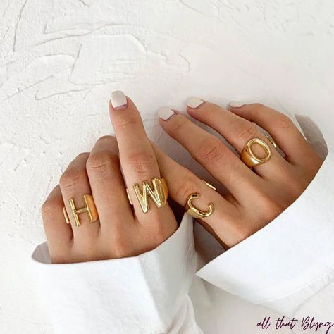 Personalized Initial Ring, Gold Initial Ring, Alphabet A, Gold Color Ring, Letter Ring, Name Rings, Ringe Gold, Trendy Ring, Chunky Rings