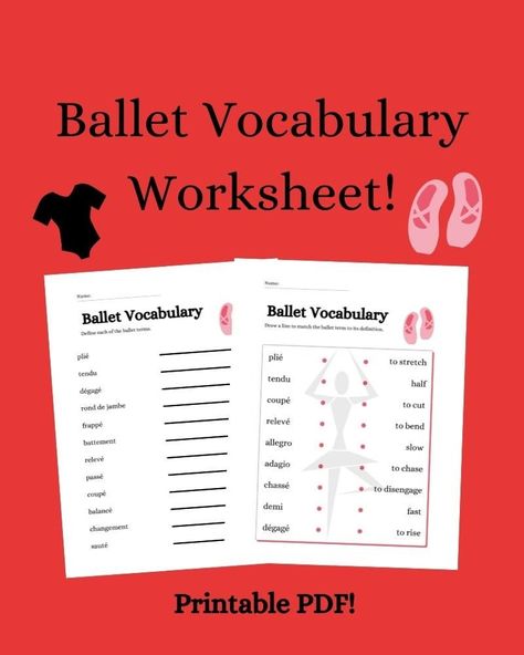 Excited to share this item from my #etsy shop: Ballet Vocabulary Worksheet #balletdancer #teacherworksheet #danceteacher #dancecoach #danceclass #ballerina #afterschoolfun #dancerecital Beginner Ballet Lesson Plans, Ballet Vocabulary, Beginner Ballet, Ballet Classes, Dance Coach, Ballet Lessons, Vocabulary Quiz, Goals Worksheet, Dance Teachers