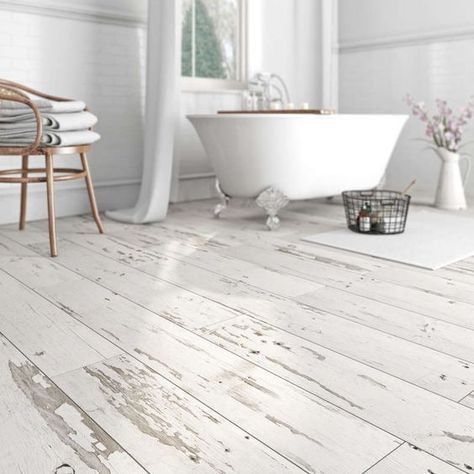 29 Vinyl Flooring Ideas With Pros And Cons Flooring Ideas Vinyl, Lantai Vinil, Waterproof Vinyl Plank Flooring, Flooring Bathroom, White Wood Floors, Nice Homes, Shabby Chic Interiors, Shabby Chic Bathroom, Shabby Chic Bedroom