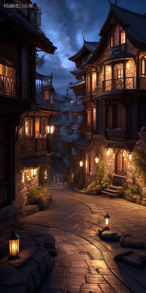 Wattpad Background, Fantasy Village, Fantasy Town, Beautiful Streets, Fantasy City, Fantasy Places, Beautiful Dark Art, Fantasy Art Landscapes, Dessin Adorable