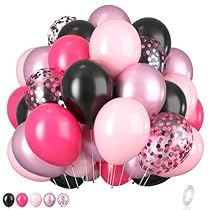 Pink Black Party, Silver Balloons, Orange Balloons, Silver Balloon, Pink Confetti, Balloon Pump, Black Balloons, Pretty Birthday Cakes, Pink Balloons