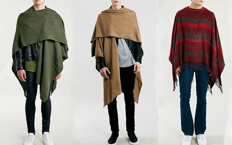 A selection of the capes on sale this season in Topman Poncho Men, Poncho Outfit, Latest Mens Wear, Cape Fashion, Star Wars Fashion, Capes & Ponchos, Future Outfit, Mens Winter Fashion, Mens Accessories Fashion