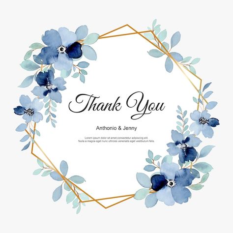 Free vector thank you card with blue flo... | Free Vector #Freepik #freevector #flower-backdrop #flower-border #floral-flowers #flower-wreath Thank You Card Floral, Thank You With Flowers, Blue Flower Frame, Blue Floral Frame, Yellow Rose Flower, Floral Cards Design, Flower Graphic Design, Background Flower, Wreath Drawing