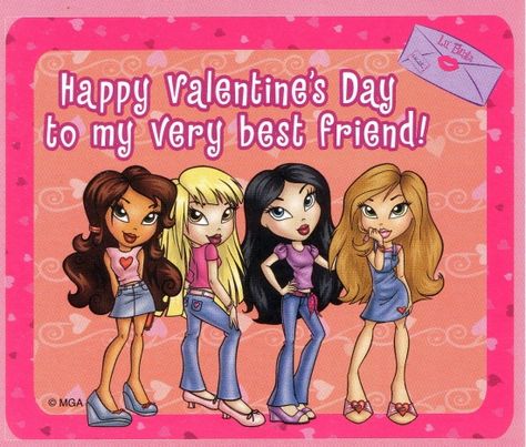 Lil Bratz used to pass these out on Valentine's day in second grade Bratz Valentines Day, Bratz Valentines, Bratz Art, Lil Bratz, Valentines Memes, 90s 2000s Fashion, Bratz Doll Outfits, Y2k Posters, Bratz Girls