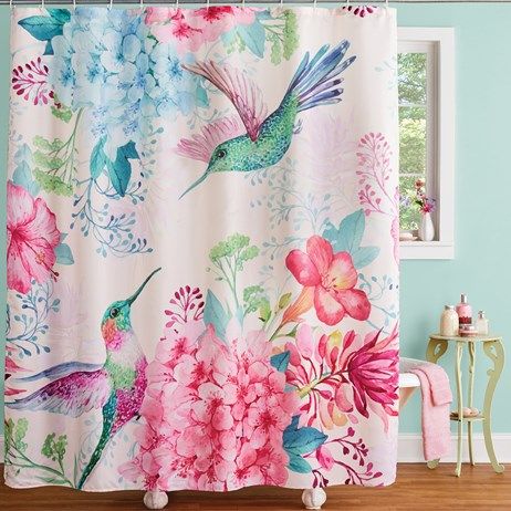 Watercolor Styling Printed Hummingbirds Shower Curtain | Collections Etc. Rich Bathroom, Shower Stalls, Bathtub Decor, Shower Rods, Flower Shower Curtain, Bathroom Decor Sets, Flower Shower, Floral Shower Curtains, Cat Air