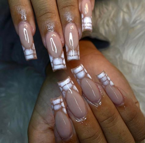 Snake Skin Nails Designs, Nails Snake Skin, White Tip Acrylic Nails, Snake Skin Nails, Blue Coffin Nails, Baddie Nails, Skin Nails, Almond Nails Designs, Long Acrylic Nails Coffin