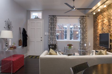 Before & After | a south philly rowhome Row House Living Room, Philly Row Home, Philly Rowhome, Modern Row House, House Living Room Decor, Row House Design, Room Improvement, Row Home, South Philly