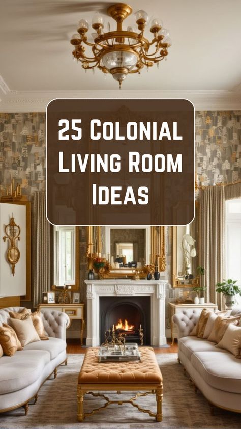 A cozy colonial-style living room with dark wood paneling, a brick fireplace, antique armchairs, and vintage decor. Colonial House Living Room Ideas, Colonial Drawing Room, Living Room Colonial, Colonial Furniture Living Room, Colonial Sofa, Colonial House Interior Design Living Room, Tradional Living Room, Colonial Living Room Ideas, Colonial Chic Interior Design